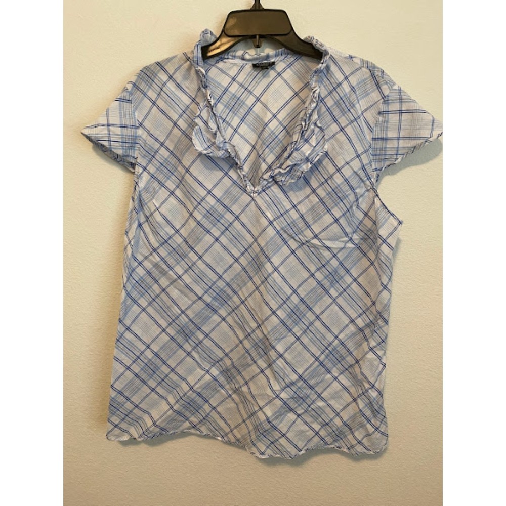 Talbots Blue Striped Short Sleeve Blouse XL
